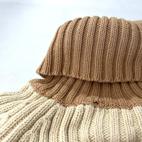 Y2K , Calvin Klein Neutral Striped Ribbed Knit Turtleneck Sweater, S, cozycore - Picture 5 of 5